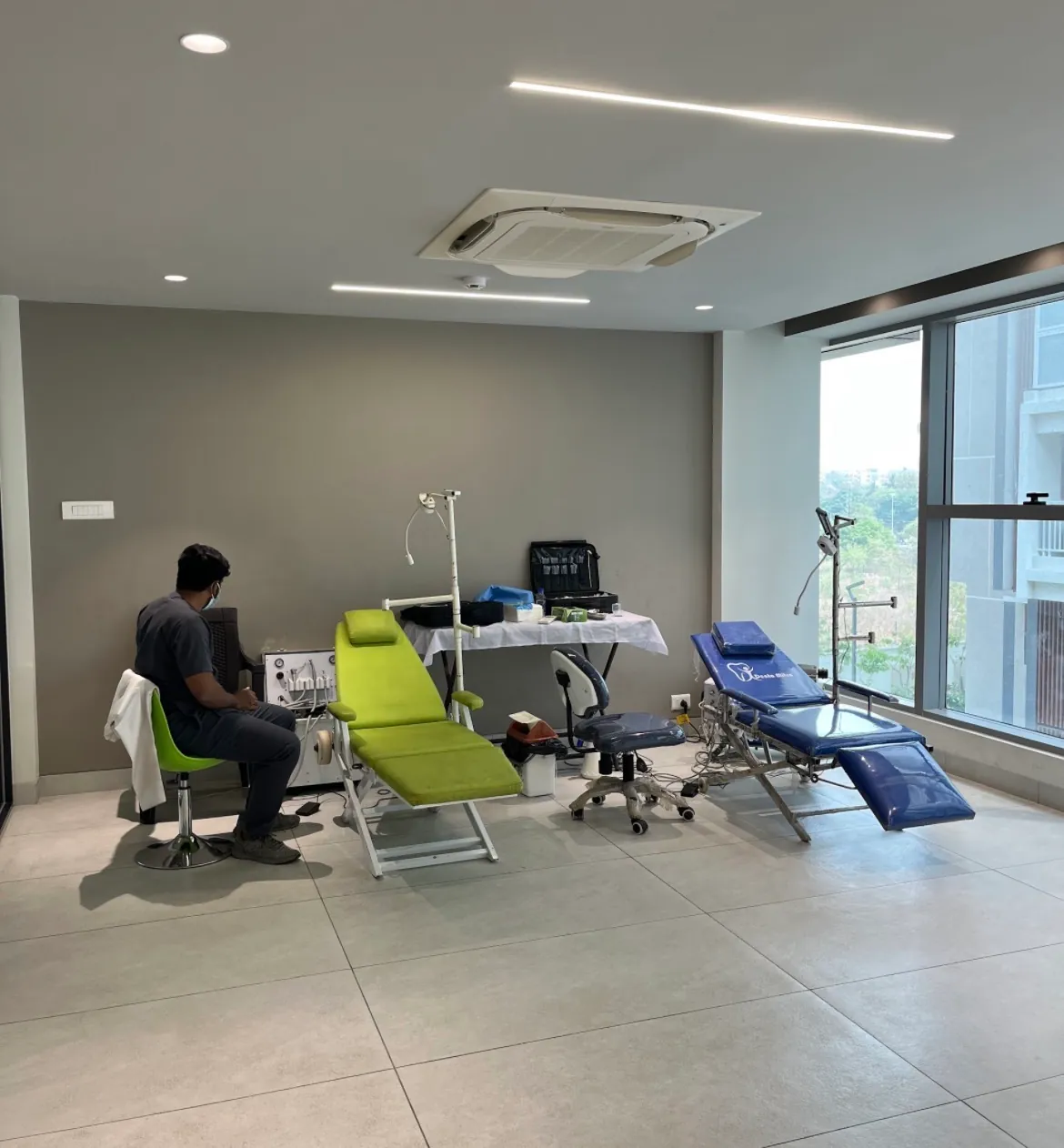 Prudentoe portable dental chairs and clinic-grade equipment set up at a facility in Hyderabad